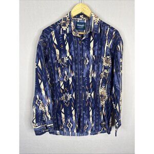 Vintage Wrangler Western Shirt Aztec Southwestern Blue Brown 90s Men 2XL